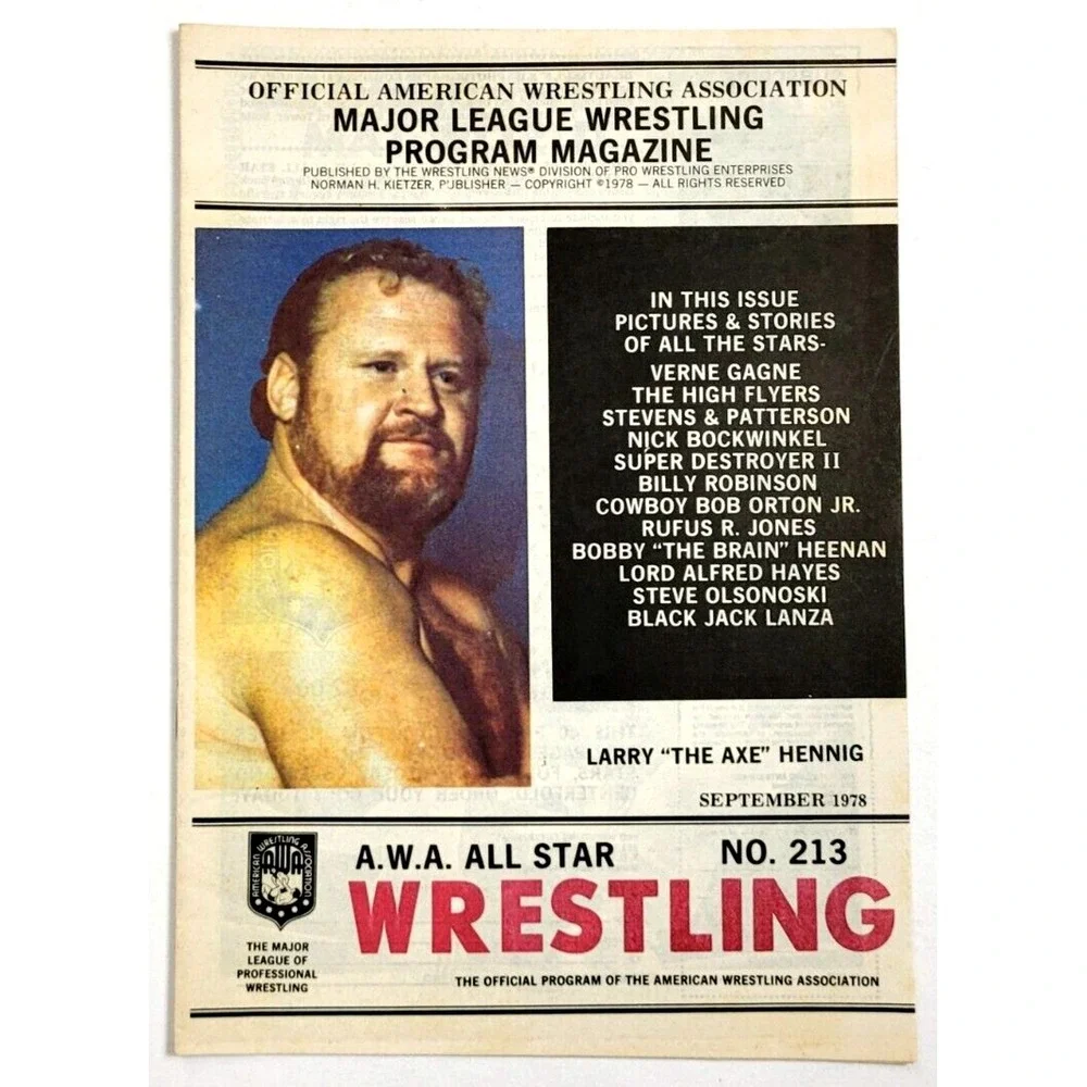A.W.A. ALL STAR WRESTLING OFFICIAL‎ PROGRAM MAGAZINE # 213 (SEPT 1978)